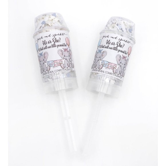 SET OF 5 Elephant Gender Reveal Confetti Push Pops - Picture 2 of 7